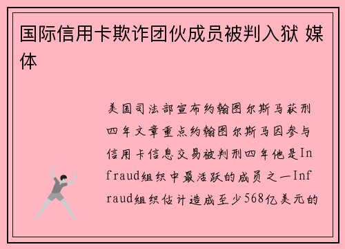 国际信用卡欺诈团伙成员被判入狱 媒体